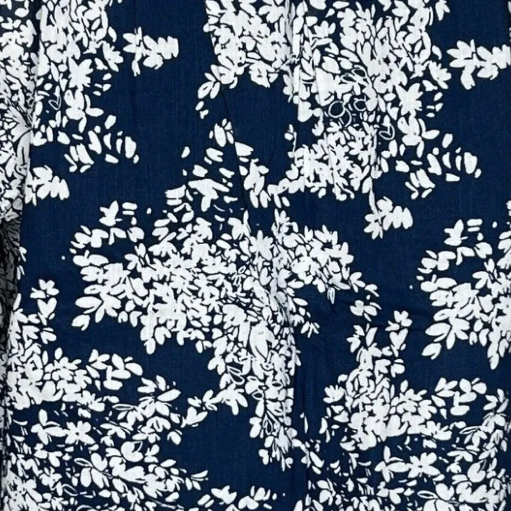 Abercrombie Fitch Shirt Womens Small Navy Blue White Floral Peasant‎ Blouse Boho